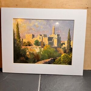 Thomas Kinkade Tower of David Jerusalem OG Oil Painting 8x10 Print Matted 2002